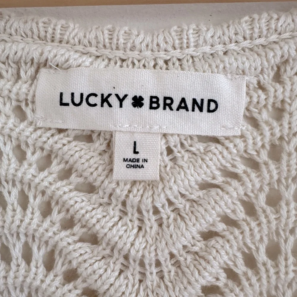 NWT Lucky Brand Open Stitch Crochet Cotton Tie-Front Vest – Size L - Picture 3 of 5